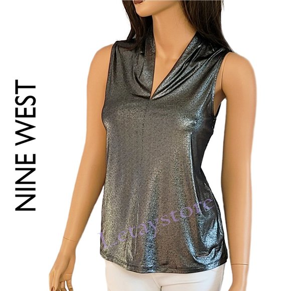 Nine West Tops - NWT NINE WEST Metallic Shimmer Foil V-Neck Top